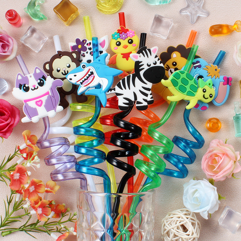 Reusable Straw - 6 stuks rietjes met dierentuin-thema, herbruikbare