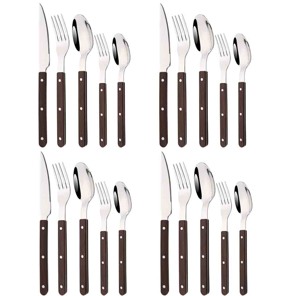 Bamboo Cutlery - 5/20 Stuks Imitatief Hout Zilver Serviesje
